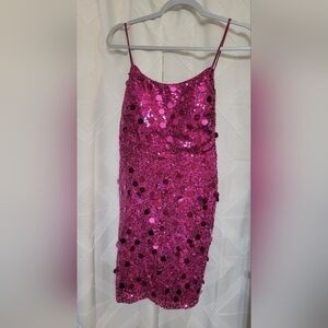 Crystal sky sequin hot pink mini dress Y2K